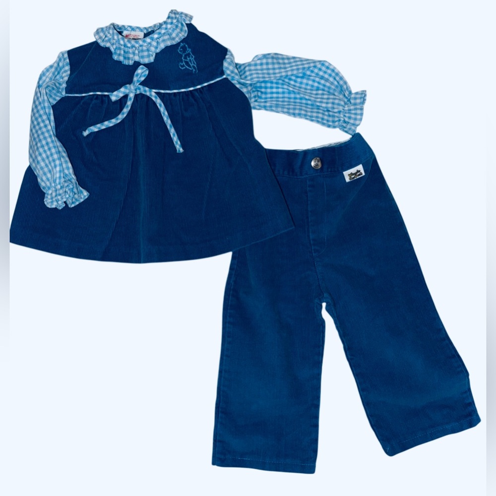 Sears Winnie Pooh Blue Corduroy Outfit Set m 6-12 months vintage